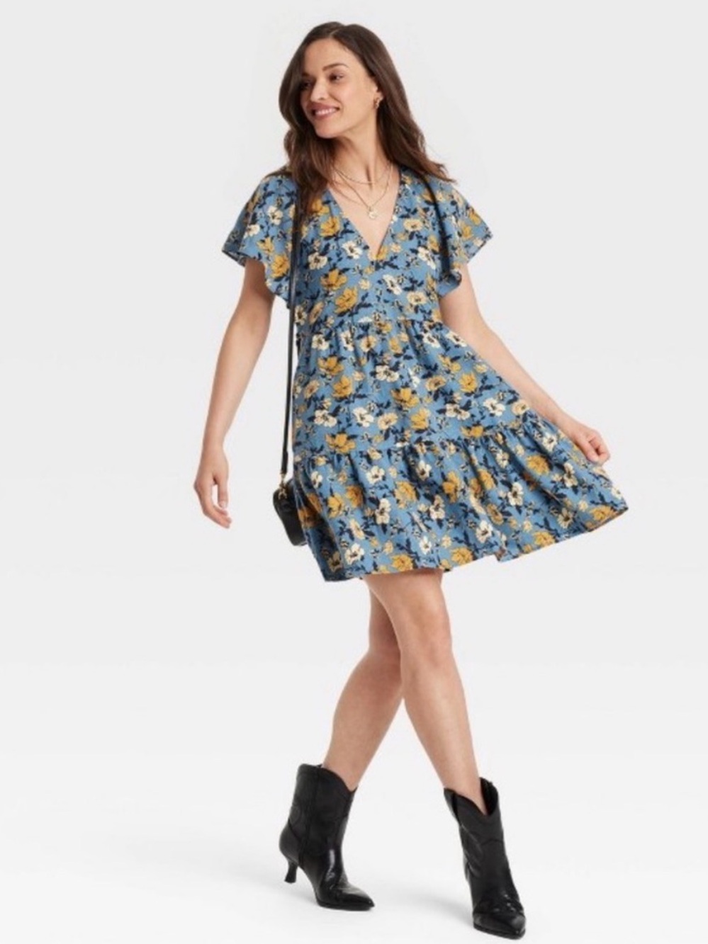 Floral universal thread flutter mini dress